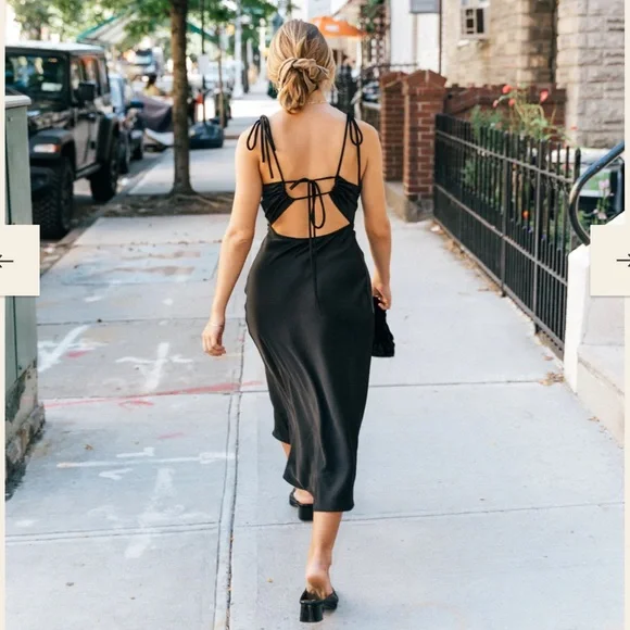 Sleek Black Tie-Back Midi Dress - Picture 1 of 5